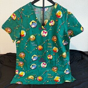 NWOT Disney Winnie The Pooh Xmas Scrub Top